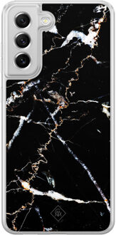 Casimoda Samsung Galaxy S21 FE hybride hoesje - Marmer zwart Grijs/zilverkleurig
