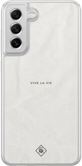 Casimoda Samsung Galaxy S21 FE hybride hoesje - Vive la vie Grijs/zilverkleurig