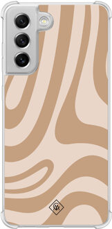 Casimoda Samsung Galaxy S21 FE shockproof hoesje - Abstract swirl beige Bruin/beige
