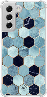Casimoda Samsung Galaxy S21 FE shockproof hoesje - Blue cubes Blauw