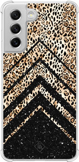 Casimoda Samsung Galaxy S21 FE shockproof hoesje - Chevron luipaard Bruin/beige