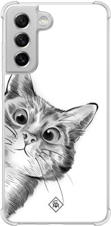 Casimoda Samsung Galaxy S21 FE shockproof hoesje - Kat kiekeboe Wit