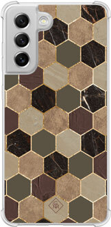 Casimoda Samsung Galaxy S21 FE shockproof hoesje - Kubus groen bruin Bruin/beige
