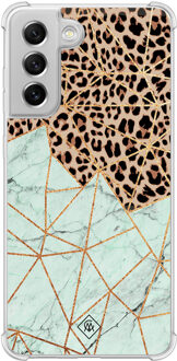 Casimoda Samsung Galaxy S21 FE shockproof hoesje - Luipaard marmer mint