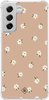 Casimoda Samsung Galaxy S21 FE shockproof hoesje - Sweet daisies Bruin/beige