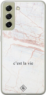 Casimoda Samsung Galaxy S21 FE siliconen hoesje - C'est la vie Bruin/beige