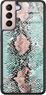 Casimoda Samsung Galaxy S21 glazen hardcase - Baby snake Mint