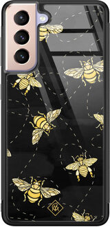 Casimoda Samsung Galaxy S21 glazen hardcase - Bee yourself Zwart, Goudkleurig