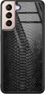 Casimoda Samsung Galaxy S21 glazen hardcase - Black croco Zwart