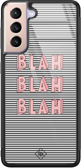 Casimoda Samsung Galaxy S21 glazen hardcase - Blah blah blah Blauw