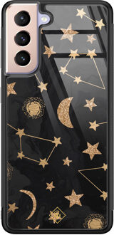 Casimoda Samsung Galaxy S21 glazen hardcase - Counting the stars Zwart, Goudkleurig
