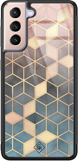 Casimoda Samsung Galaxy S21 glazen hardcase - Cubes art Multi