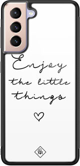 Casimoda Samsung Galaxy S21 glazen hardcase - Enjoy life Zwart, Wit
