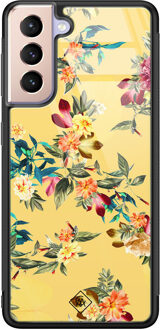 Casimoda Samsung Galaxy S21 glazen hardcase - Florals for days Geel
