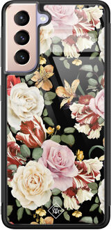 Casimoda Samsung Galaxy S21 glazen hardcase - Flowerpower Multi