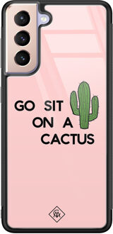 Casimoda Samsung Galaxy S21 glazen hardcase - Go sit on a cactus Roze