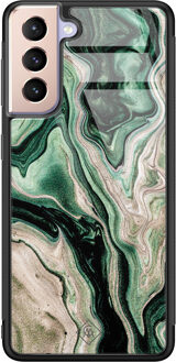 Casimoda Samsung Galaxy S21 glazen hardcase - Green waves Groen