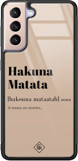 Casimoda Samsung Galaxy S21 glazen hardcase - Hakuna Matata Bruin/beige