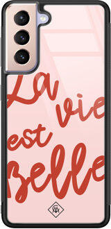 Casimoda Samsung Galaxy S21 glazen hardcase - La vie est belle Roze