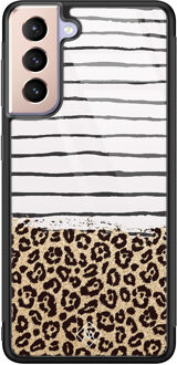 Casimoda Samsung Galaxy S21 glazen hardcase - Leopard lines Bruin/beige