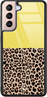 Casimoda Samsung Galaxy S21 glazen hardcase - Luipaard geel