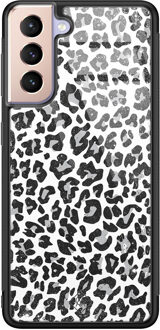 Casimoda Samsung Galaxy S21 glazen hardcase - Luipaard grijs Grijs/zilverkleurig