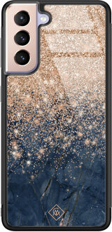 Casimoda Samsung Galaxy S21 glazen hardcase - Marmer blauw rosegoud