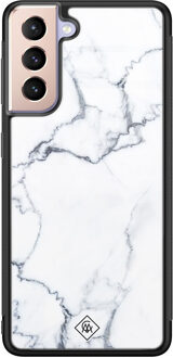 Casimoda Samsung Galaxy S21 glazen hardcase - Marmer grijs Grijs/zilverkleurig