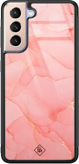 Casimoda Samsung Galaxy S21 glazen hardcase - Marmer roze