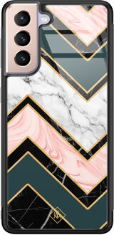 Casimoda Samsung Galaxy S21 glazen hardcase - Marmer triangles Multi