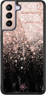 Casimoda Samsung Galaxy S21 glazen hardcase - Marmer twist Zwart, Rosekleurig