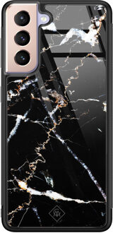 Casimoda Samsung Galaxy S21 glazen hardcase - Marmer zwart