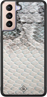 Casimoda Samsung Galaxy S21 glazen hardcase - Oh my snake Blauw
