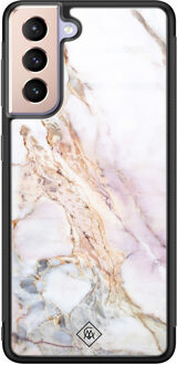Casimoda Samsung Galaxy S21 glazen hardcase - Parelmoer marmer Multi
