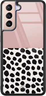 Casimoda Samsung Galaxy S21 glazen hardcase - Pink dots Roze