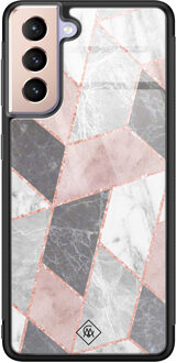 Casimoda Samsung Galaxy S21 glazen hardcase - Stone grid Roze