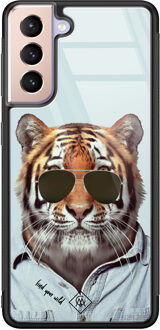 Casimoda Samsung Galaxy S21 glazen hardcase - Tijger wild Blauw