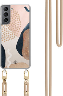 Casimoda Samsung Galaxy S21 hoesje met beige koord - Abstract dots Bruin/beige