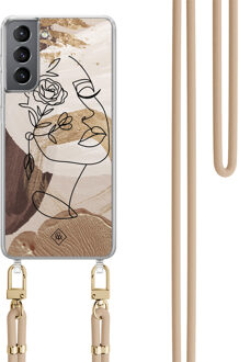 Casimoda Samsung Galaxy S21 hoesje met beige koord - Abstract gezicht bruin Bruin/beige