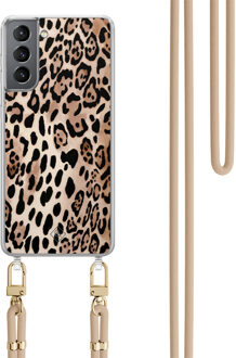 Casimoda Samsung Galaxy S21 hoesje met beige koord - Golden wildcat Bruin/beige