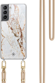 Casimoda Samsung Galaxy S21 hoesje met beige koord - Marmer goud Goudkleurig