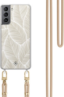 Casimoda Samsung Galaxy S21 hoesje met beige koord - Palm leaves beige Bruin/beige