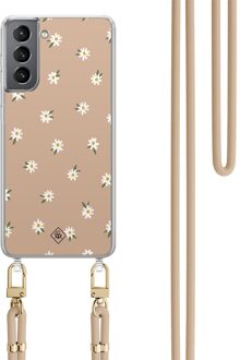 Casimoda Samsung Galaxy S21 hoesje met beige koord - Sweet daisies Bruin/beige