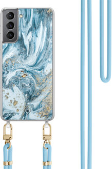 Casimoda Samsung Galaxy S21 hoesje met blauw koord - Marble sea