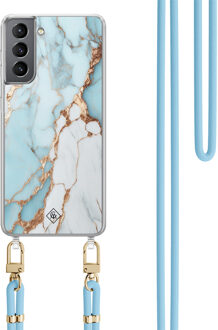 Casimoda Samsung Galaxy S21 hoesje met blauw koord - Marmer lichtblauw