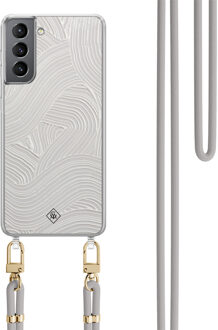 Casimoda Samsung Galaxy S21 hoesje met grijs koord - Abstract waves Grijs/zilverkleurig