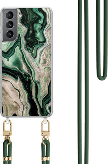 Casimoda Samsung Galaxy S21 hoesje met groen koord - Green waves