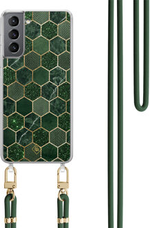 Casimoda Samsung Galaxy S21 hoesje met groen koord - Kubus groen