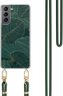 Casimoda Samsung Galaxy S21 hoesje met groen koord - Monstera leaves