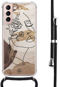 Casimoda Samsung Galaxy S21 hoesje met koord - Abstract gezicht bruin Bruin/beige